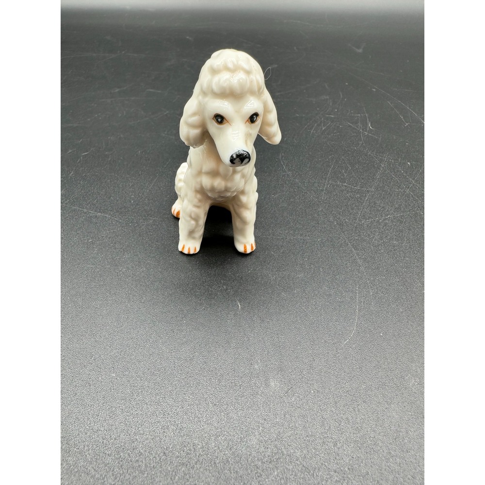 White Poodle Figurine Porcelain Dog Statue Vintage Sitting Animal Decor